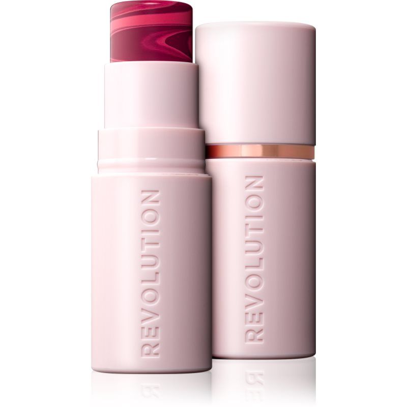 Revolution Skin Silk Marble Blush Stick, Opbouwbare Kleur voor Wangen, Ogen & Lippen, Cream-to-Powder Formule, Vegan & Dierproefvrij, Berry Flush, 4.5g