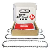 Oregon 3-Pack Kettingzaag Chain -40 Drive Links | Set van 3 stuks, lage terugslag, vervangende paalzaagketting, geschikt voor Ryobi, Husqvarna, Makita, Worx en meer (R40X3)