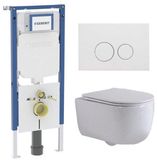 Geberit QeramiQ Dely Swirl Toiletset - 36.3x51.7cm - Diepspoel - Rimless - Geberit UP720 Duofix Sigma Inbouwreservoir - Slim Zitting - Mat Witte Metalen Bedieningsplaat - Ronde Knoppen - Mat Wit