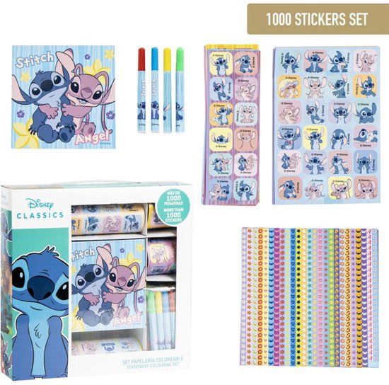 disney,lilo_and_stitch Disney Stitch & Angel Stickerbox – 1000 Plakkers + Kleurboekje – Knutselplezier voor Meisjes