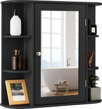 COSTWAY armoire murale avec miroir, armoire de salle de bain suspendue avec porte miroir, compartiments ouverts et étagères réglables, armoire murale 66 x 16,5 x 60 cm