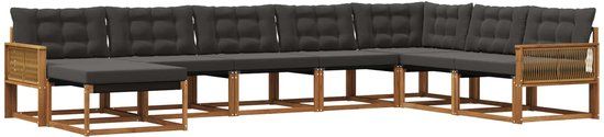 vidaXL - Bank loungeset - 8 zitplekken - Naturel en zwart - Massief acaciahout