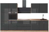 Vicco Complete keukeneenheid Fame-Line, Antraciet Hoogglans/Goudkleurig Eiken, 340 cm zonder werkblad
