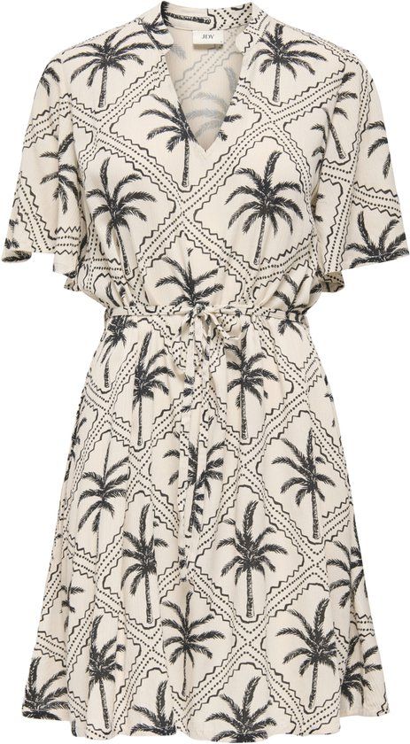 JDY Jacqueline de Yong Jurk Jdygaby Life S/s Belt Dress Wvn 15370081 Sandshell/35-02-26 Black Palm Dames Maat - M