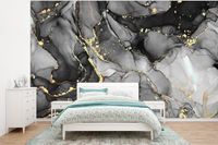 Nr1Wallpaper Fotobehang Marmer Zwart Goud Grijs 400x300cm - Vliesbehang