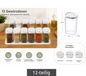 Ensemble de 12 pots à épices en plastique avec couvercles et 2 supports – Récipients de 250 ml pour épices, herbes, poivre et sel – Transparent/Blanc