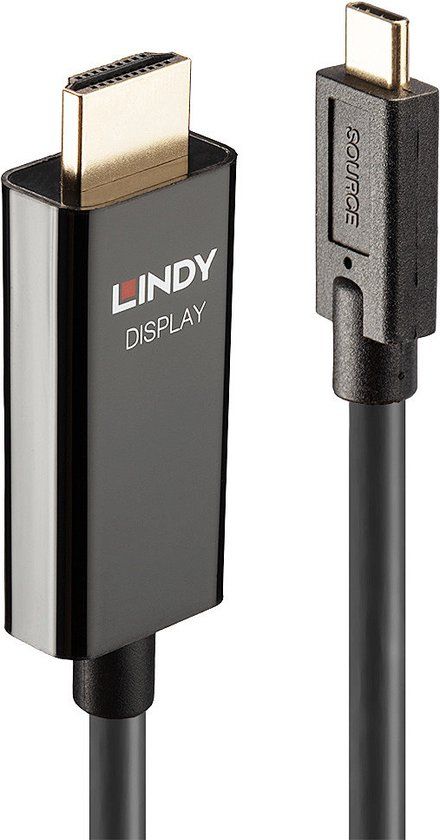 LINDY 43315 USB-C-displaykabel USB Aansluitkabel USB-C stekker, HDMI-A-stekker 5.00 m Zwart 4K UHD
