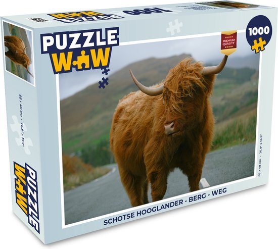 MuchoWow Puzzel Schotse Hooglander - Berg - Weg - Legpuzzel - Puzzel 1000 stukjes volwassenen