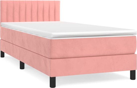 vidaXL Boxspring met matras fluweel roze 90x190 cm