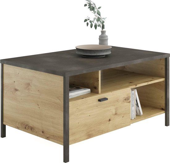 FMD Möbel 556-066E In Loft 66 Salontafel, houten stof, eiken/staal donker, afmetingen 95,0 x 48,0 x 59,5 cm (BHT)