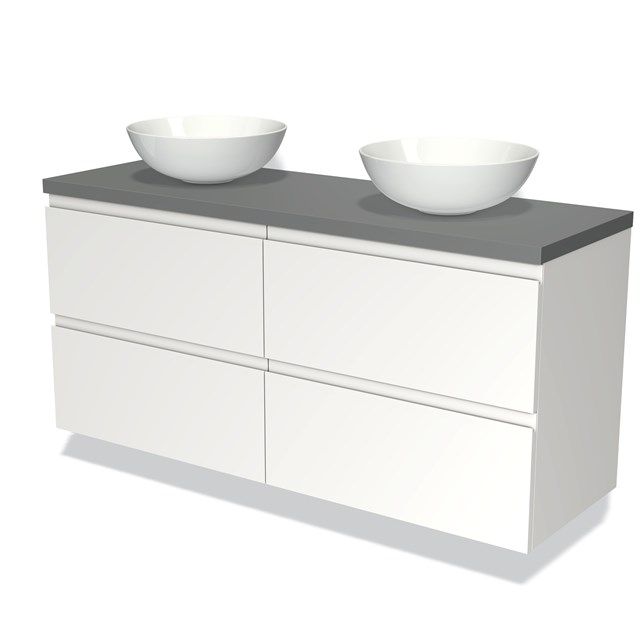 Maxaro Badkamermeubel Modulo Plato 140cm Mat Wit 4 Lades Greeploos Middengrijs