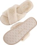 Hunkemöller Dames Pantoffels Crossed Fake Fur Beige Maat 40/41