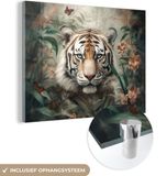 MuchoWow Glasschilderij - Tijger - Bloemen - 160x120 cm - Acrylaat