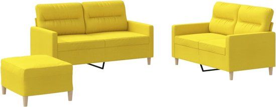 vidaXL 3-delige Loungeset met kussens stof lichtgeel