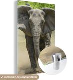 MuchoWow® Glass Painting 80x120 cm - Acrylic Glass Painting - Running Elephant - Photo on Glass - Paintings