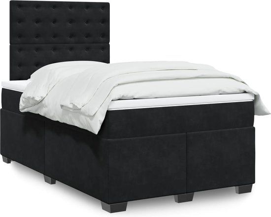 vidaXL Boxspring met matras fluweel zwart 120x200 cm