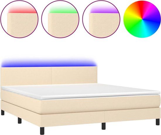 vidaXL Boxspring met Matras en LED Crèmekleurig Stof 180x200 cm
