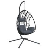 VidaXL Hangstoel met standaard, rattan en staal, antracietkleurig