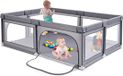 Parc pour bébé, aire d'activités portable pour enfants, avec porte de sécurité, parois en maille respirante, ventouses antidérapantes et 50 balles (205 x 147 x 68 cm, gris foncé)