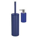 Spirella Set d'accessoires de salle de bain - Brosse de toilette/distributeur de savon - métal/porcelaine - bleu foncé - Aspect luxueux
