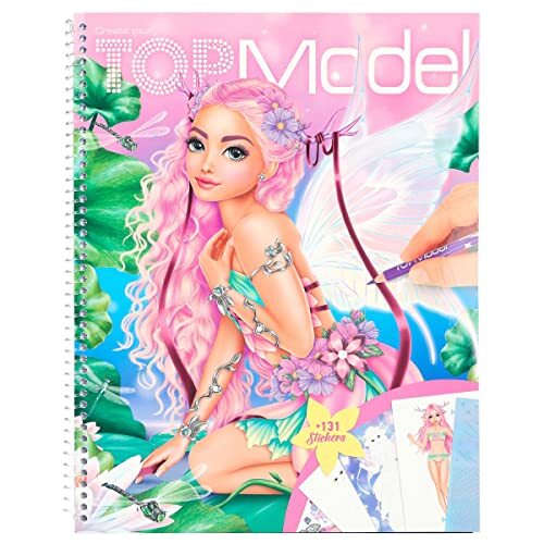 Depesche 12147 Maak je TOPModel - Fantasie kleurboek met 78 pagina's voor het creëren van magische outfits, kleurboekje met stickervel en stencil