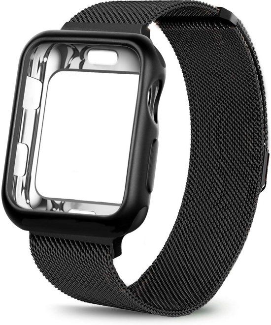 iCall Apple Watch Series 4 40mm Milanese Horloge Bandje + Hoesje Siliconen TPU Gel Case - Zwart