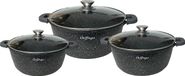 Set de cuisine 6 pièces : casserole 32/36/40 cm, induction, aluminium, poêle en fonte, set de cuisine, batterie de cuisine, marbre, 32/36/40 cm