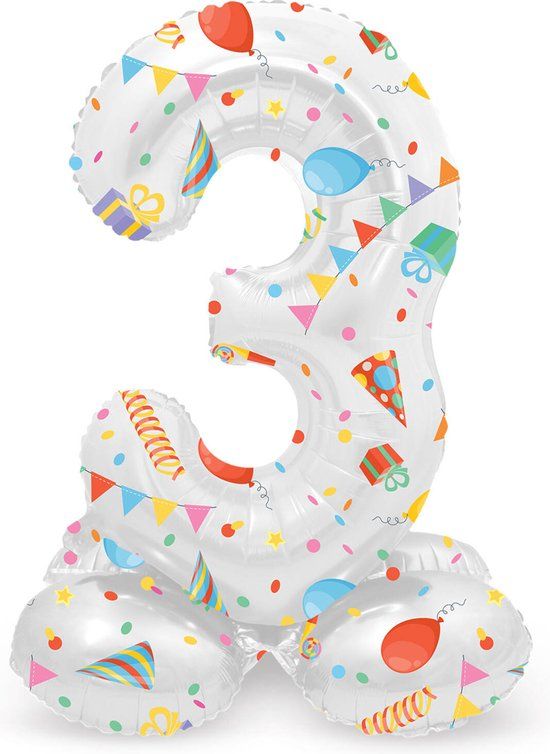 Folat Staande Folieballon Cijfer 3 Joyful Party - 72 cm