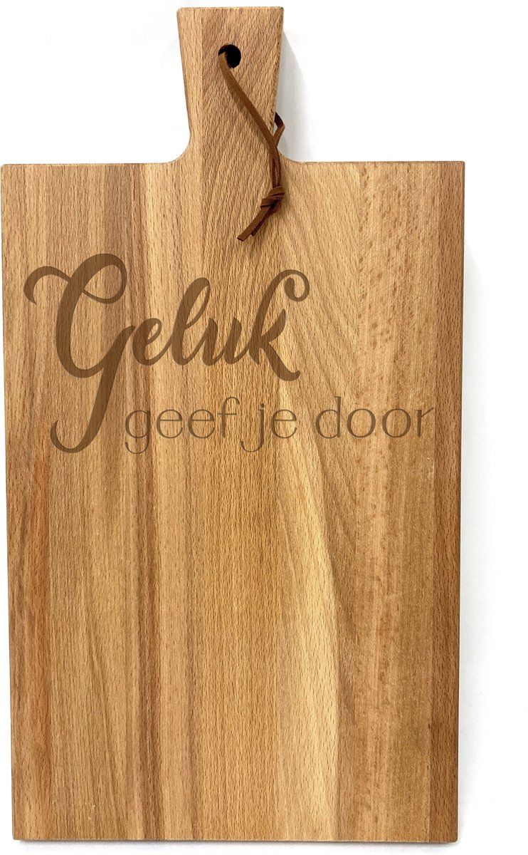 SandD-art Stoer landelijk snijplankje met tekst gravure QUOTE: GELUK GEEF JE DOOR - 20x30cm