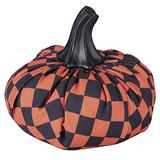 Villa d'Este Home Tivoli Decoratieve pompoen van stof, geruit, Ø 16 x 15 cm, zwart + oranje, medium