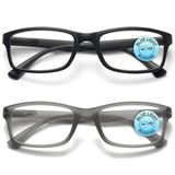 OPULIZE PEP Leesbril voor dames en heren, blauwlichtblokkerende bril, rechthoekig montuur met niet-verblindende computer- en gamingbril, uv- en overspanningsbescherming, matzwart-grijs + 1 (2 stuks)