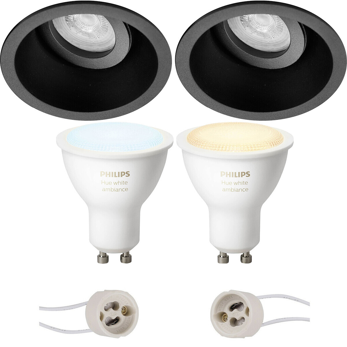 BES LED Pragmi Zano Pro - Inbouw Rond - Mat Zwart - Kantelbaar - Ø93mm - Philips Hue - LED Spot Set GU10 - White Ambiance - Bluetooth