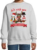 Bellatio Decorations Kersttrui/sweater voor jongens/meisjes - we wish you - grijs - Kerst diertjes 122/128