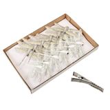 Libellules de Noël sur clip - 12x pièces - crème et blanc - 10,5 cm - plastique