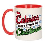 Bellatio Decorations Koffiemok - Colories dont count - 300 ml - keramiek - kerstcadeau - kerstmis