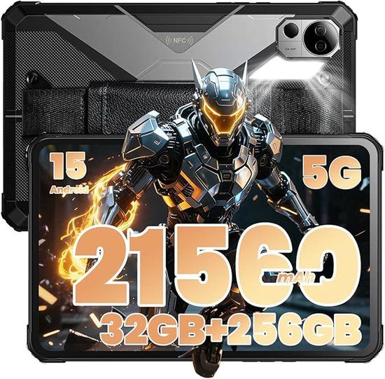 FOSSiBOT DT3 5G robuuste tablet, Android 15, 10,4 inch 1200x2000 scherm, 12 GB RAM, 256 GB ROM, WiFi 6, 21560 mAh-batterij, 66 W snelladen, 64 MP + 32 MP camera, LED-zaklamp, NFC, GPS/GALILEO/GLONASS/QZSS/BEIDOU/NavIC