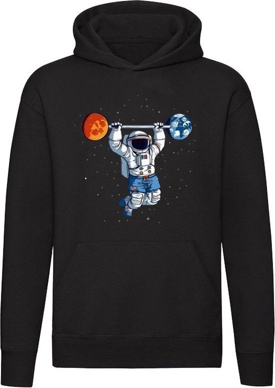 Sol's Zwarte Unisex Hoodie - Astronaut met Aarde en Zon - Maat M