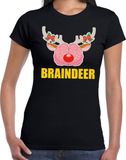 Bellatio Decorations Foute Kerst t-shirt braindeer zwart voor dames XS