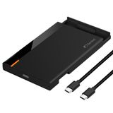FANTEC PL-25U31 USB3.2 Gen2 SSD/harde-schijfbehuizing voor 1x SATA 2,5 inch SATA SSD/HDD (max. 9,5 mm hoogte), overdrachtssnelheden tot 10 Gbps (SUPERSPEED+), USB-C, geen gereedschap nodig, kunststof, zwart