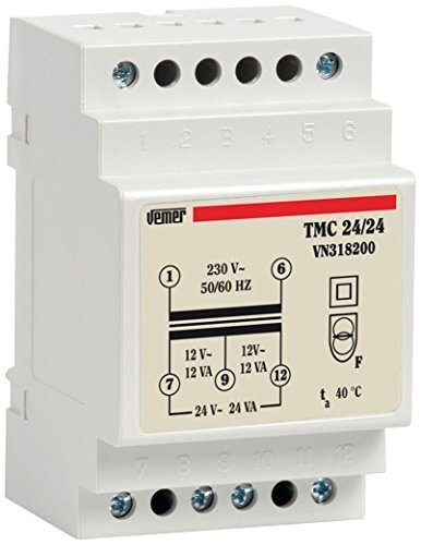 VEMER vn318200 transformator TMC 24/24 met DIN-rail voor service continu 230 V/12-24 V, lichtgrijs