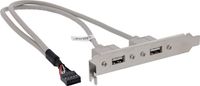 InLine® Sleufbeugel USB 2.0, 2x contactdoos naar 10-polige paalconnector, 0,35m