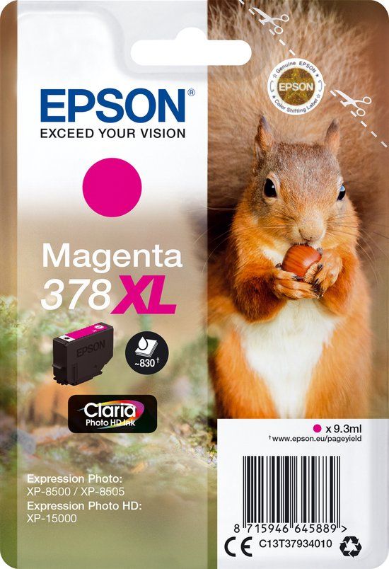Epson Squirrel Singlepack Magenta 378XL Claria Photo HD Ink