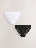 Next - Dames - Set van 2 hoog uitgesneden kanten slips - Zwart