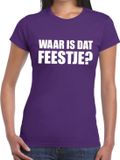 Bellatio Decorations Toppers Waar is dat feestje? tekst t-shirt paars dames - dames shirt Waar is dat feestje? XXL