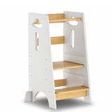 COSYLAND Leertoren voor kinderen, leertoren van hout voor baby's van 1 tot 6 jaar, in 3 standen verstelbaar, 80 cm, klassiek en natuurlijk wit