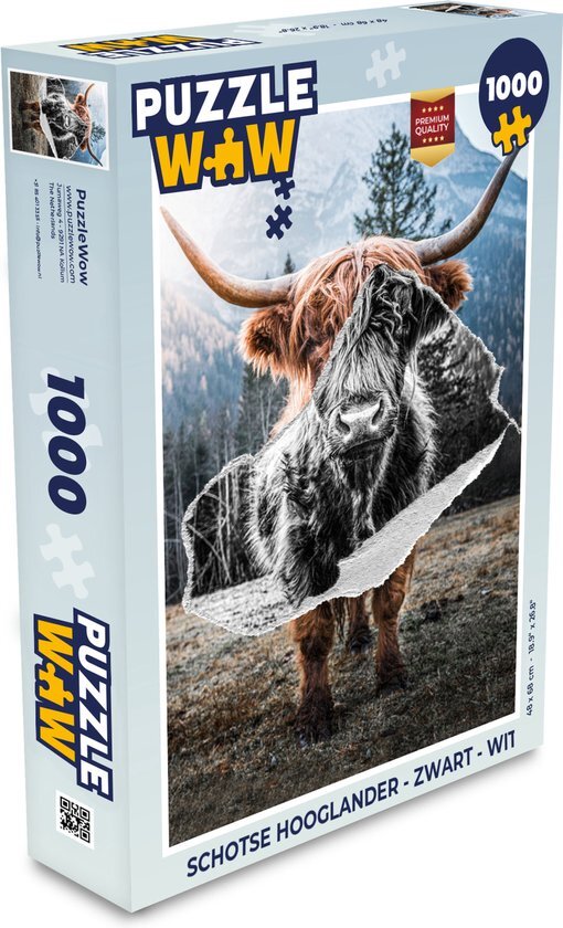 MuchoWow Puzzel Schotse hooglander - Zwart - Wit - Legpuzzel - Puzzel 1000 stukjes volwassenen