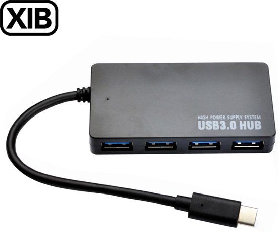 XIB Hub 4-in-1 USB-C naar 4x USB Adapter - Zwart