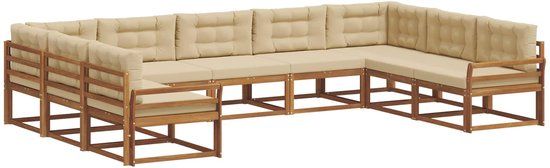 vidaXL - Hoek loungeset - 9 zitplekken - Natuurlijk en beige - Acacia hout