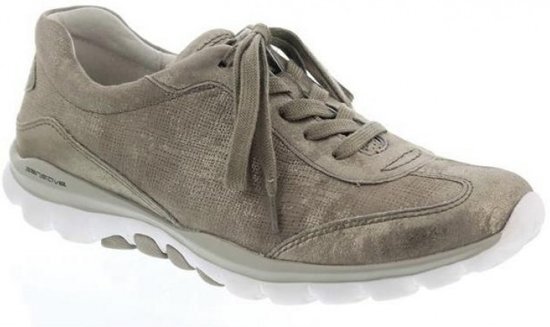 Gabor rollingsoft 46.965.32 canvas lederen sneaker voor dames taupe