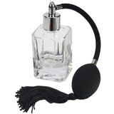 Fantasia Glasverstuiver met balpomp, navulbaar voor 50 ml, parfumverstuiver voor thuis en onderweg, hoekig, doorzichtig